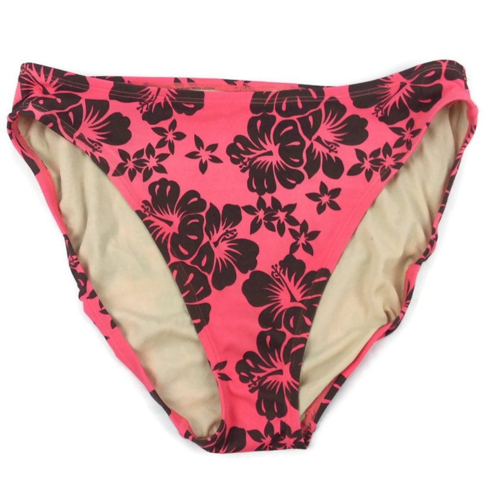 Victoria's Secret Bikini Bottom Pink Black Hawaiian Hibiscus Floral  Sz Medium